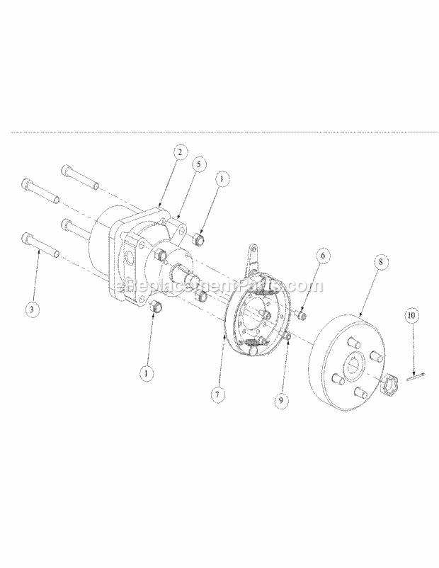 Brake Motor Mount And Hub Diagram and Parts List for M60-KW 53BB5GFX750 Cub Cadet Sprayer